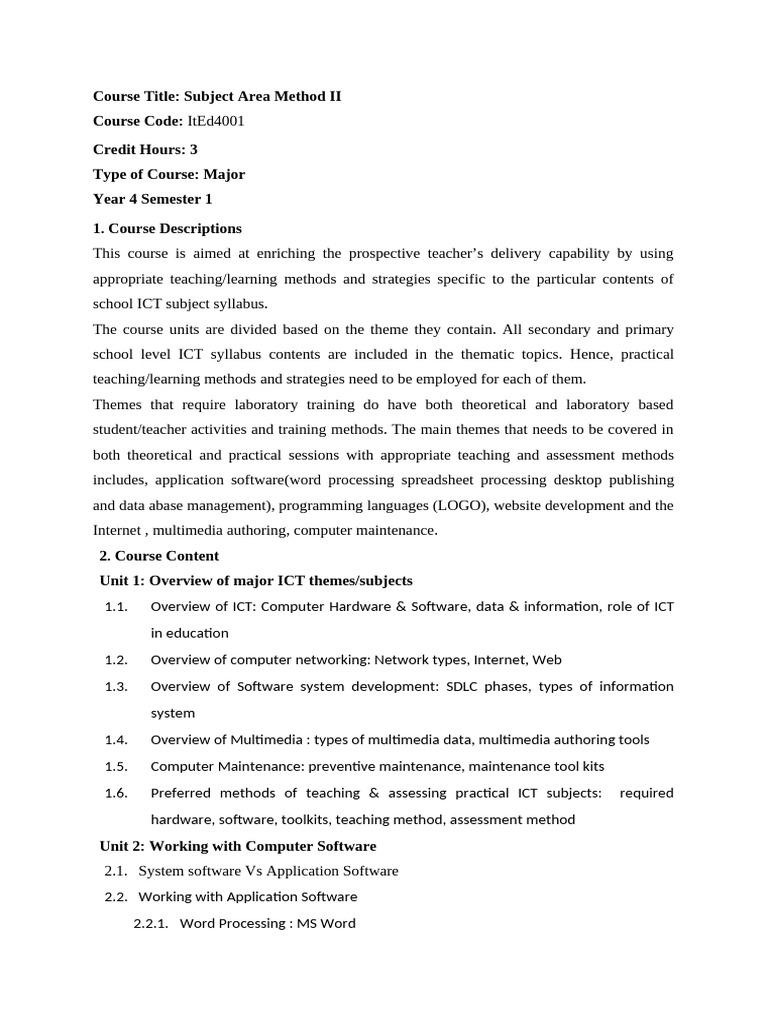 Course Title For Sbubject Area Method Two (II) Option 2 | PDF ...
