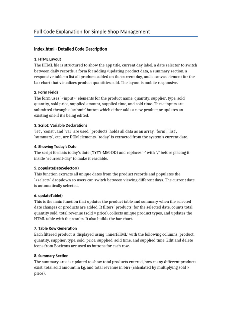 Detailed Code Explanation Shop Management | PDF | Html | Page Layout
