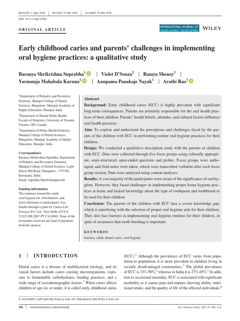 Parents' Challenges with Early Childhood Caries | PDF | Oral Hygiene ...