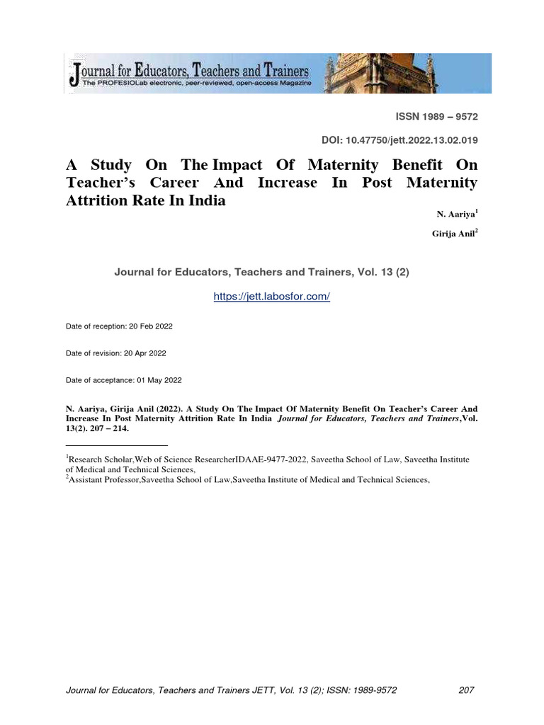 A Study On The Impact of Maternity Benef | PDF | Parental Leave ...