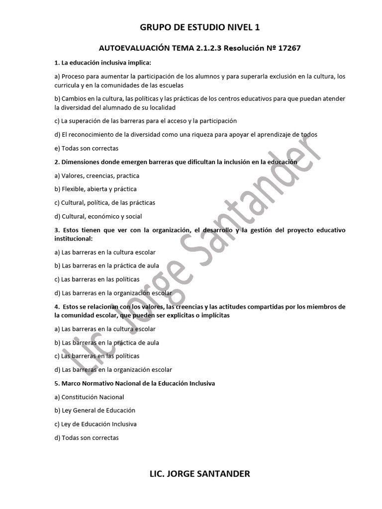 Autoevaluacion Tema 2.1.2.3 | PDF | Inclusión (Educación) | Aprendizaje