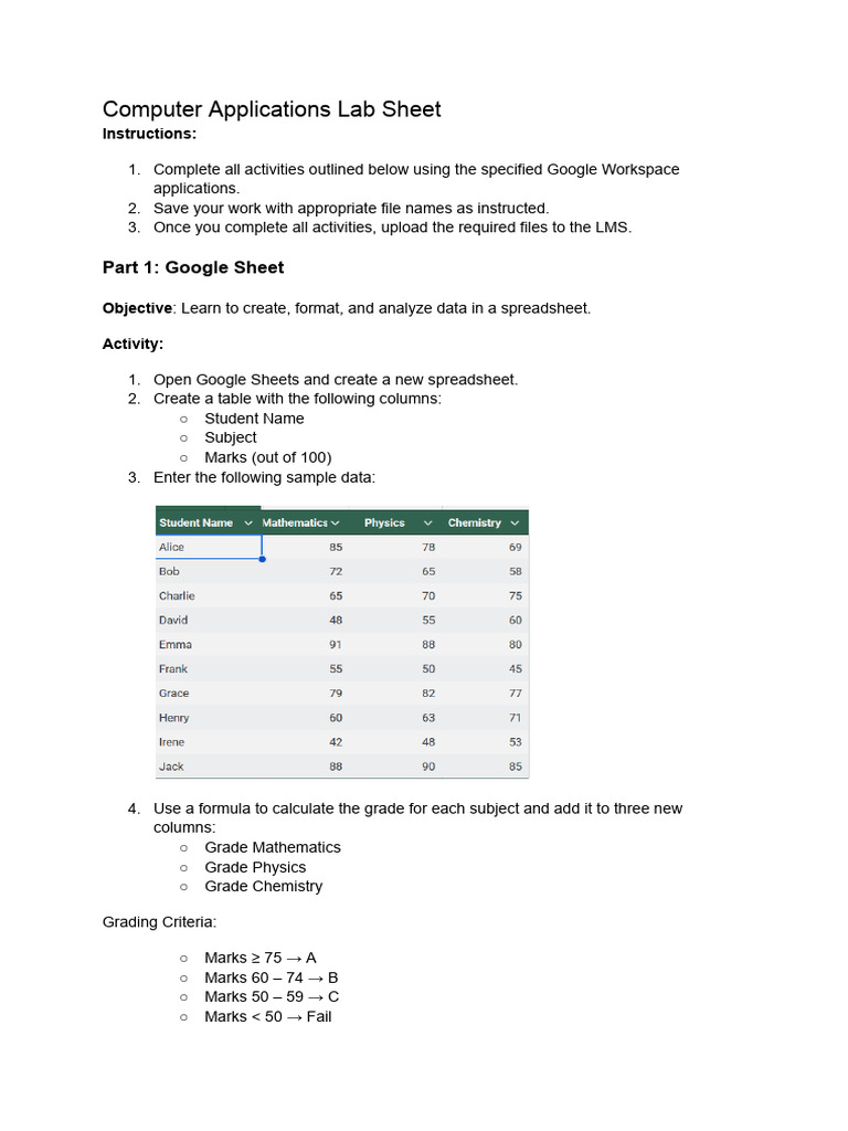 Lab sheet for Assignment 1 | PDF | Spreadsheet | Computing