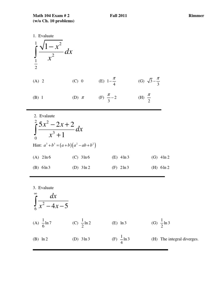 Math 104 Exam 2 Solutions Fall 2011 | PDF | Differential Equations ...