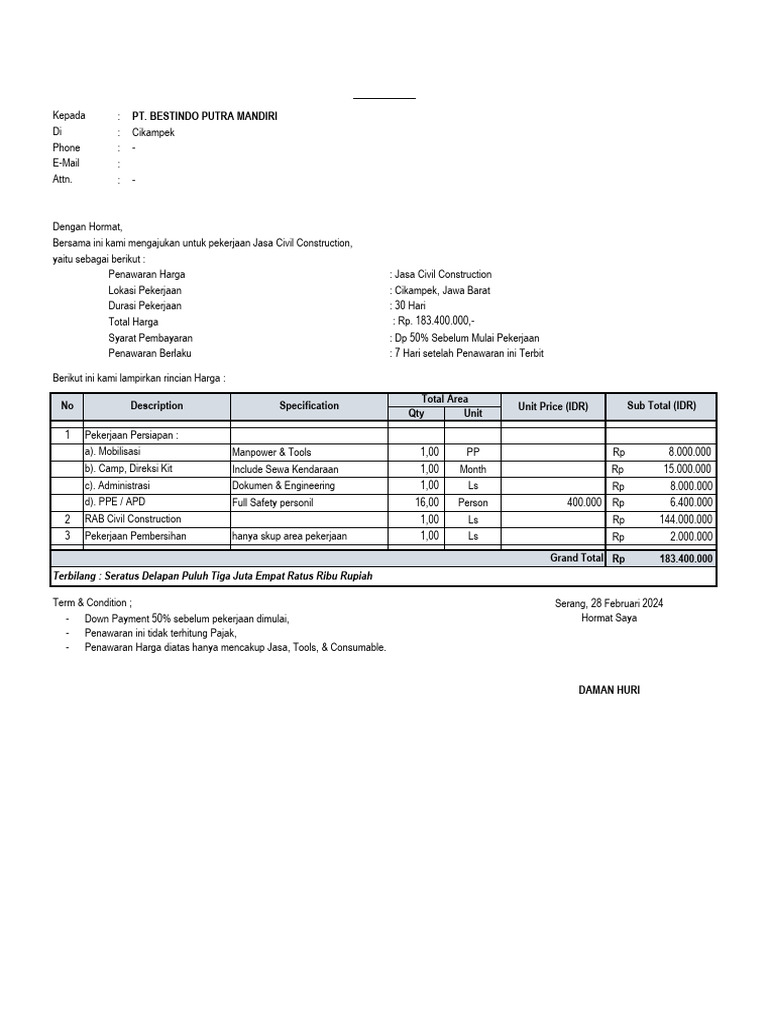 RAB Jasa Civil Construction - Rev-01 | PDF