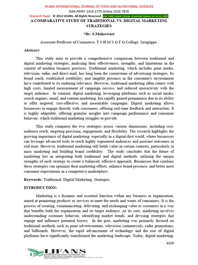 A Comparative Study of Traditional vs. Digital Marketing Strategies Dr ...
