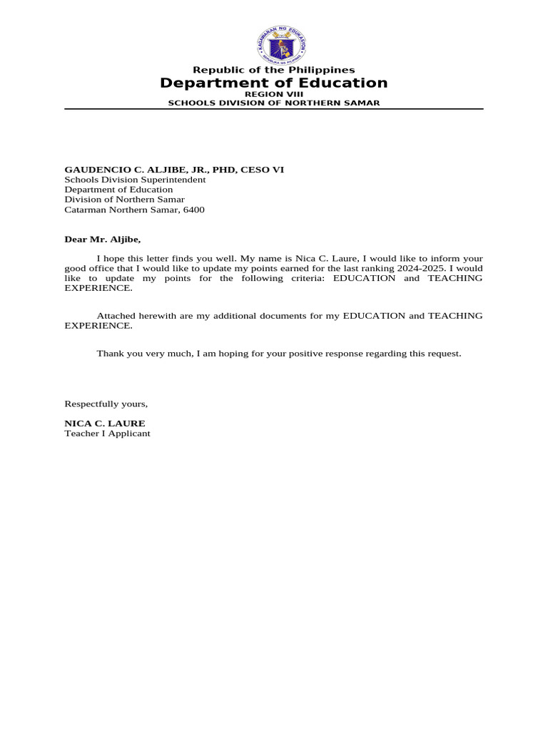 Teacher I Application Update Request | PDF