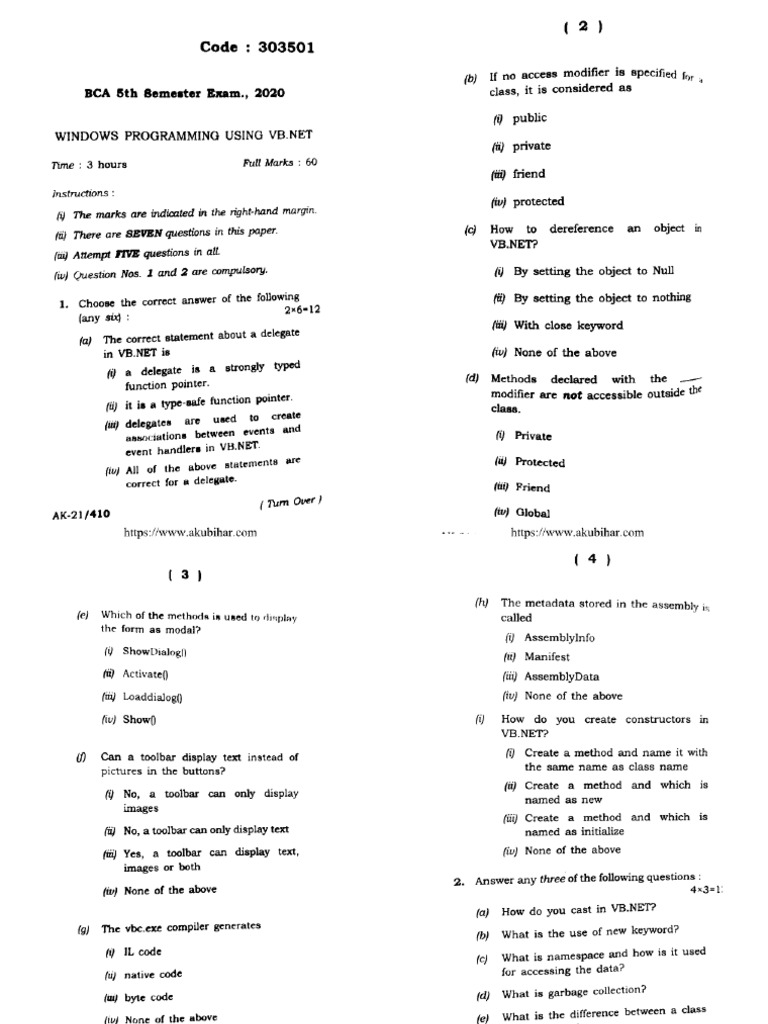 Bca 5 Sem Windows Programming Using VB Dot Net 303501 20120 | PDF