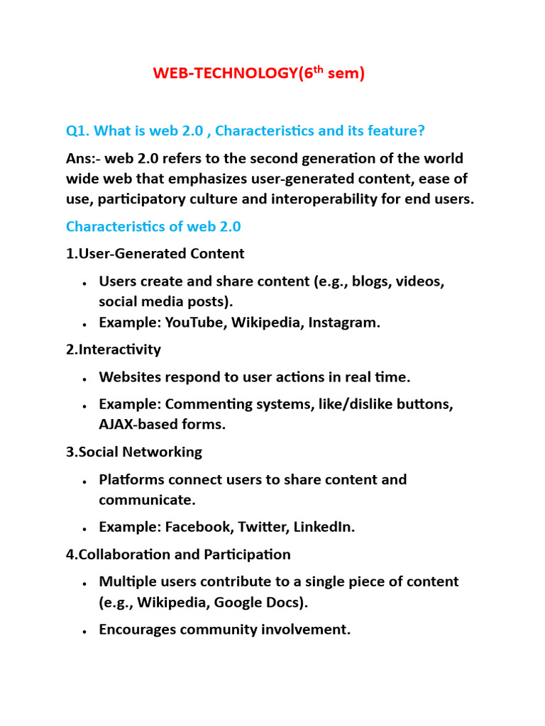 Web 2.0 Features and Technologies Explained | PDF | Html | Html Element