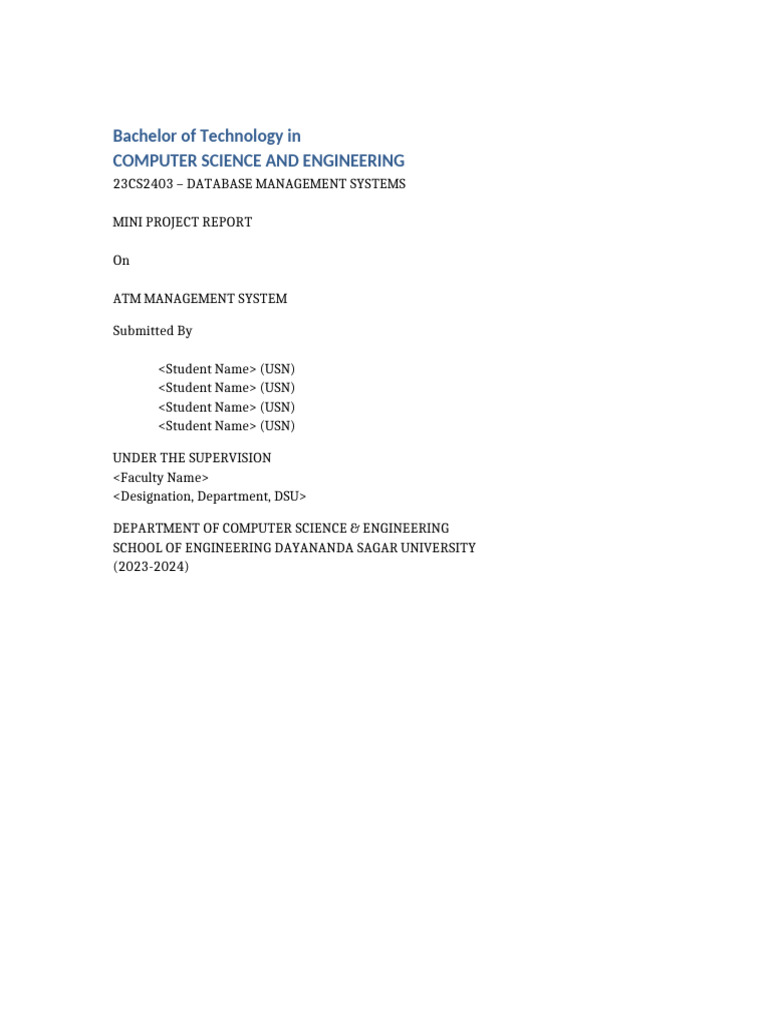 ATM Management System Project Report | PDF | Databases | Database ...