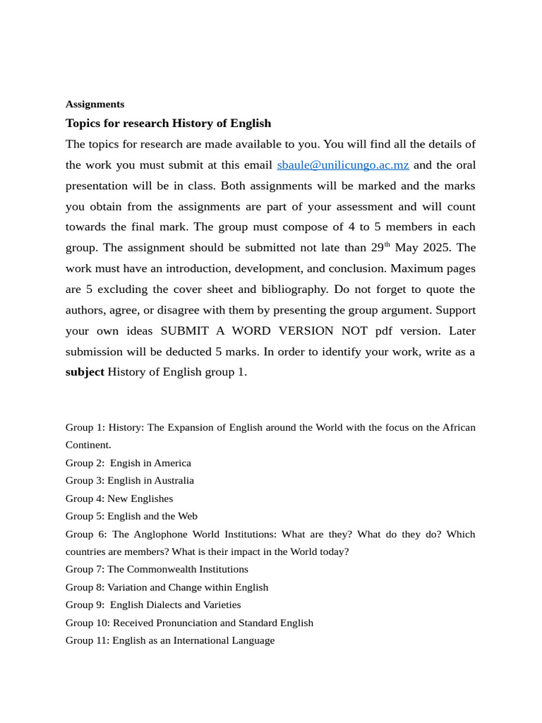 Topics for Research History of English | PDF