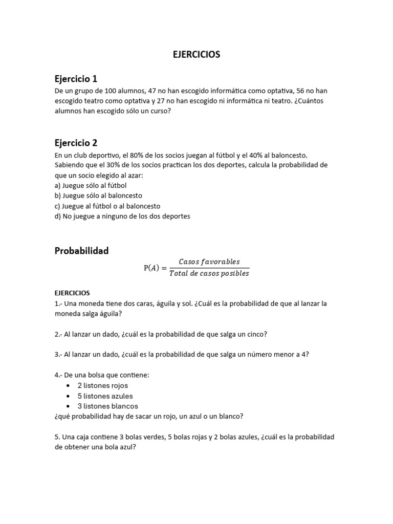 Ejercicios de Probabilidad y Combinatoria | PDF | Probabilidad