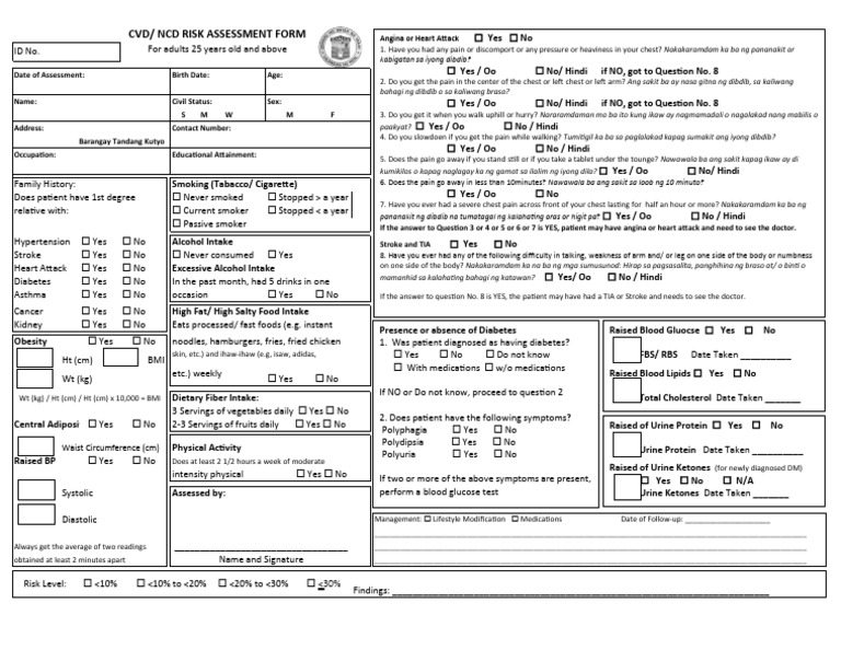 NCD Risk Assessment Form for Adults | PDF | Cardiology | Heart