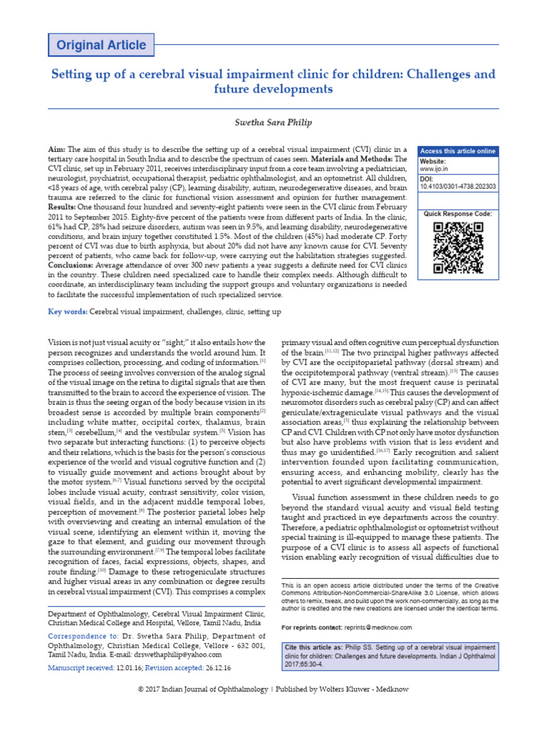 Cerebral Visual Impairment Clinic Setup | PDF | Disability | Clinical ...