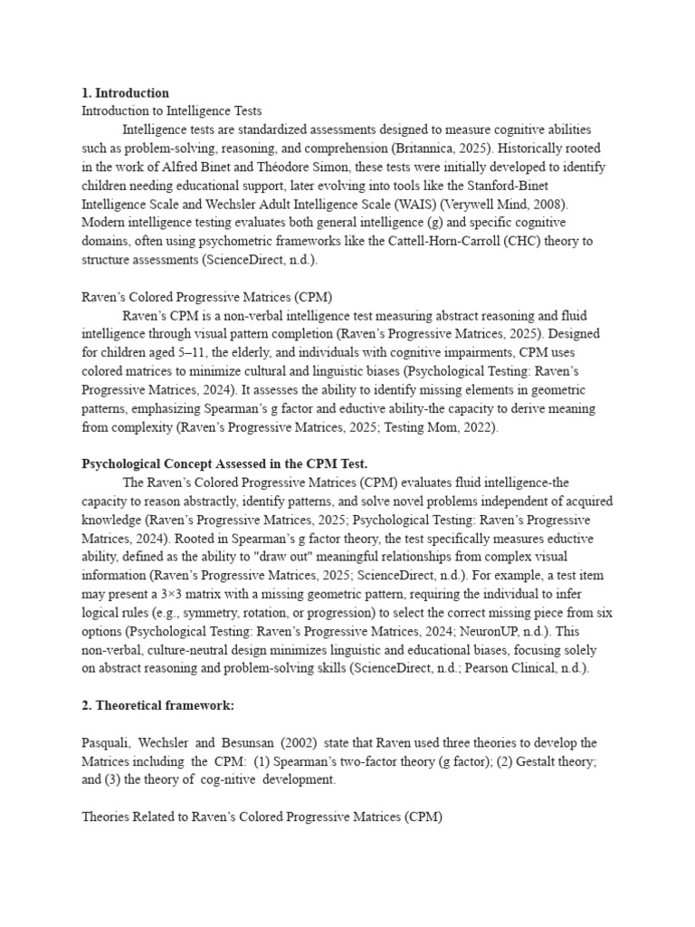Raven's CPM Test Overview in Psychology | PDF | Psychological Concepts ...