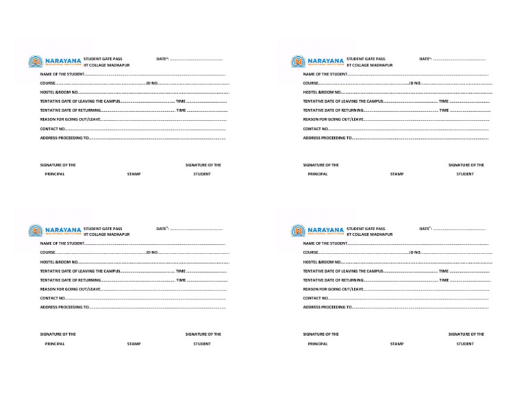 Student Gate Pass Form Template | PDF