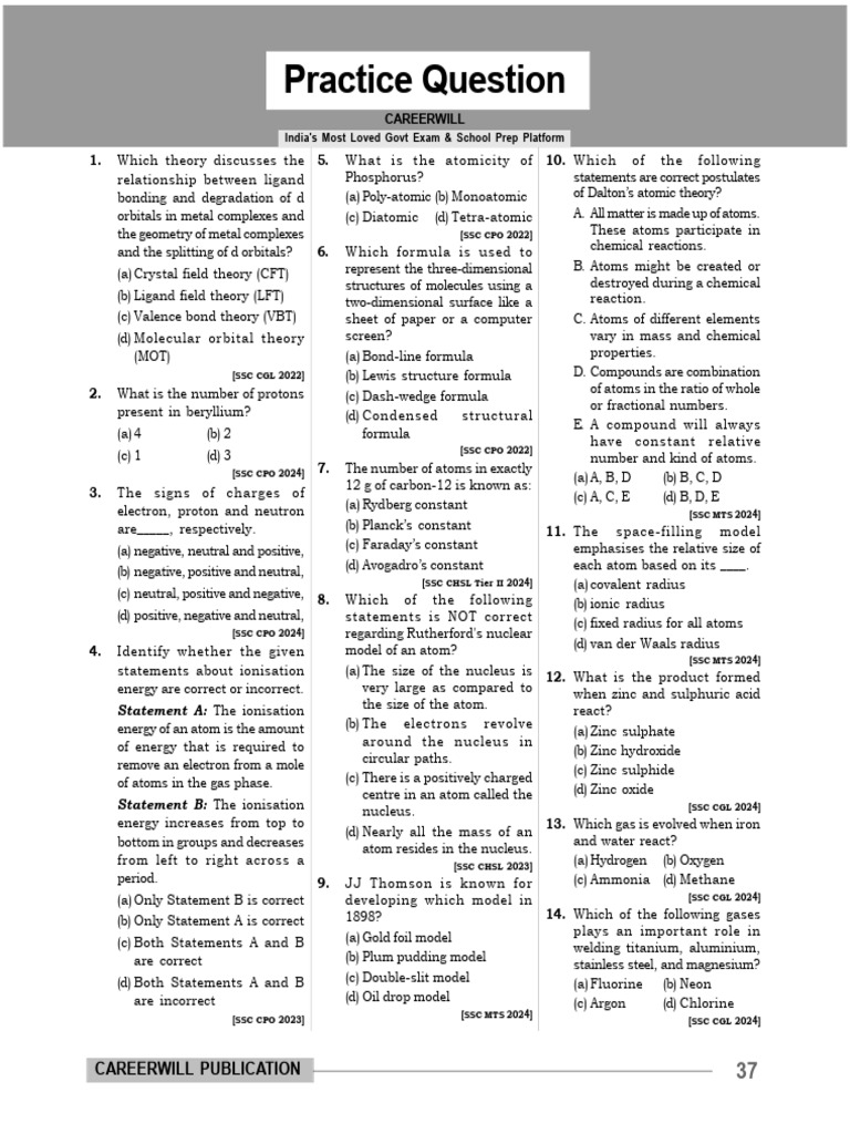 Chemistry Questions | PDF | Periodic Table | Chemical Elements