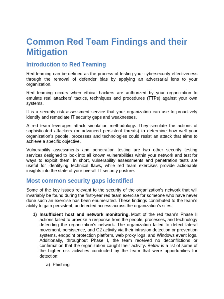 Red Team Findings and Mitigation Strategies | PDF | Security | Computer ...