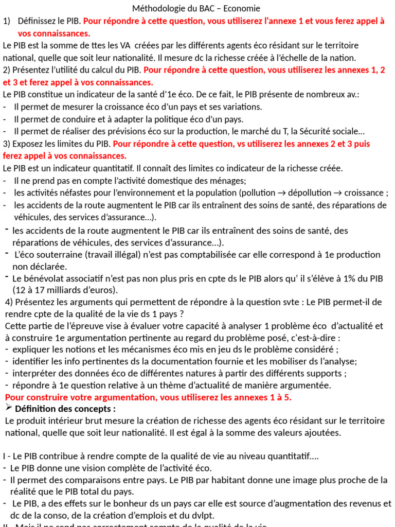 Methodo du Bac éco | PDF | Produit intérieur brut | Économie