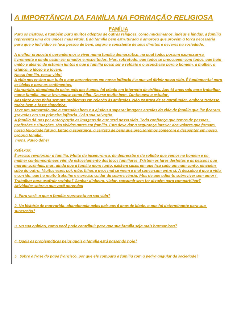 A Importância Da Família Na Formação Religiosa | PDF | Família | Sociedade