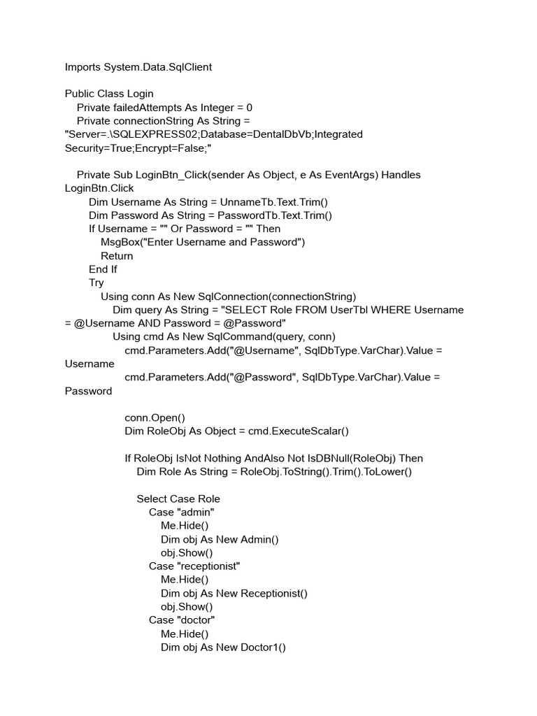 Dental Clinic CODE | PDF | String (Computer Science) | Password