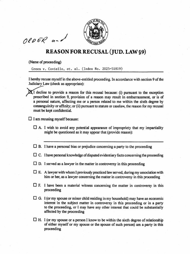 2025 51819 Brian Green V Anthony Coviello Et Al ORDER RECUSAL 10 | PDF