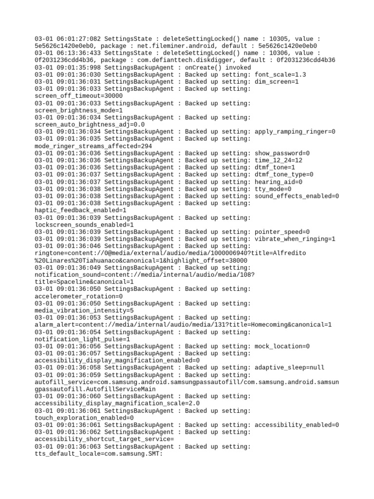 Android Settings Backup Log Details | PDF | Software | Computing