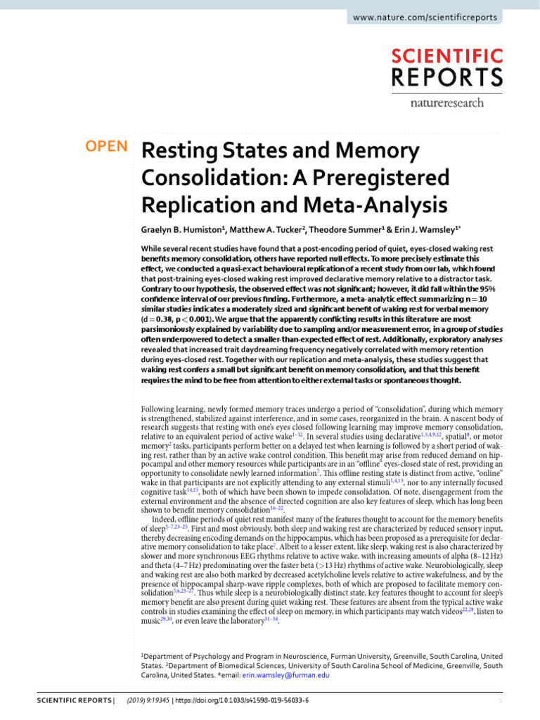 4.resting States and Memory Consolidation: A Preregistered Replication ...