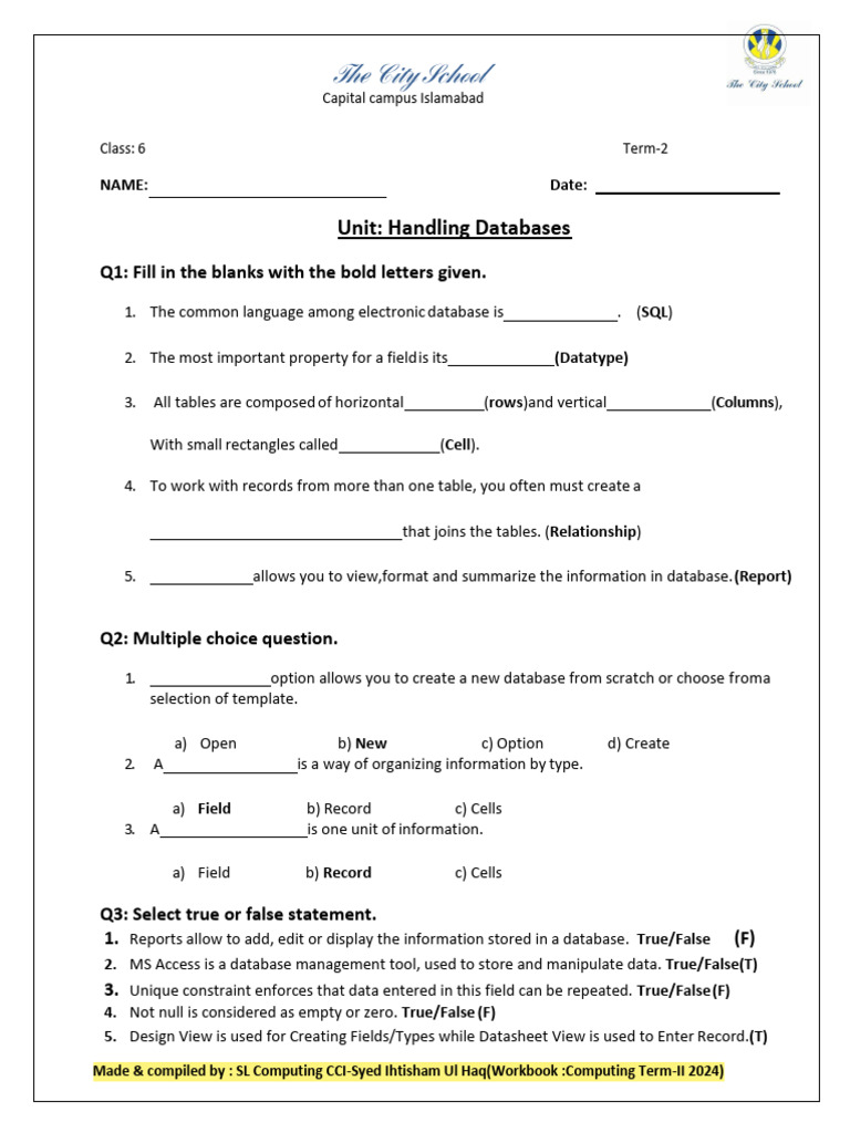 Booklet Grdae 6 (Computing) Term II | PDF | Microsoft Access | Databases