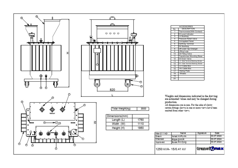 DRAWING 1250kVA 15 0,410kV | PDF | Equipment | Manufactured Goods