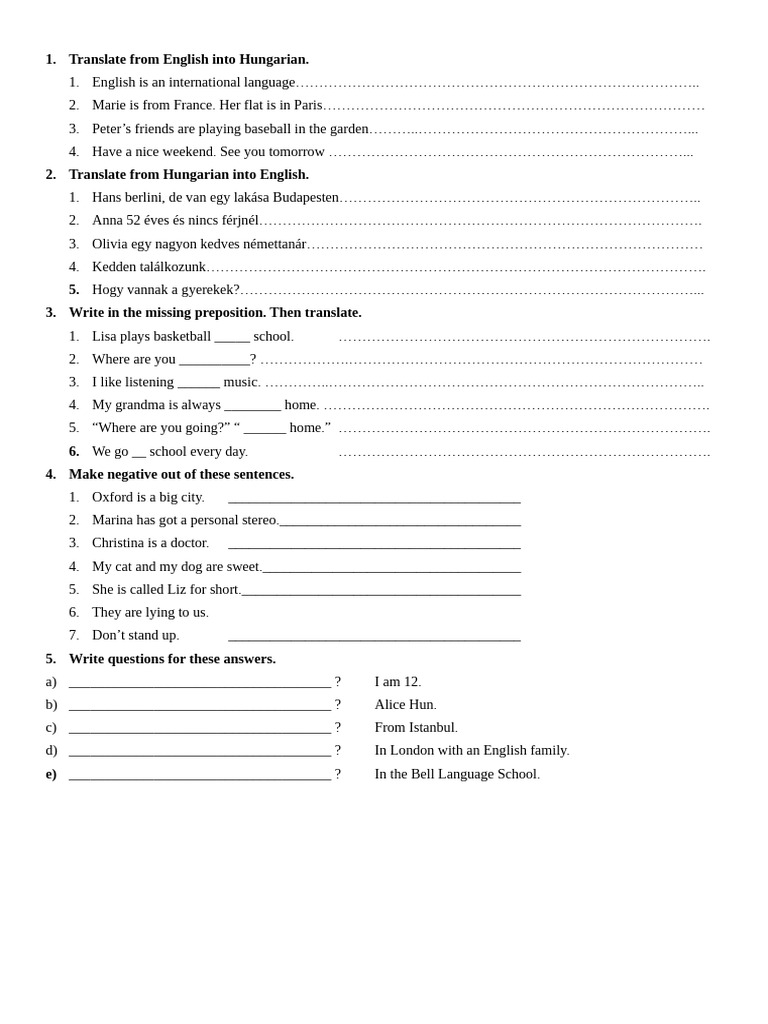 English-Hungarian Translation Exercises | PDF