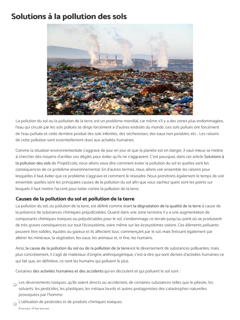 Solutions contre la pollution des sols | PDF | la pollution | Sol ...