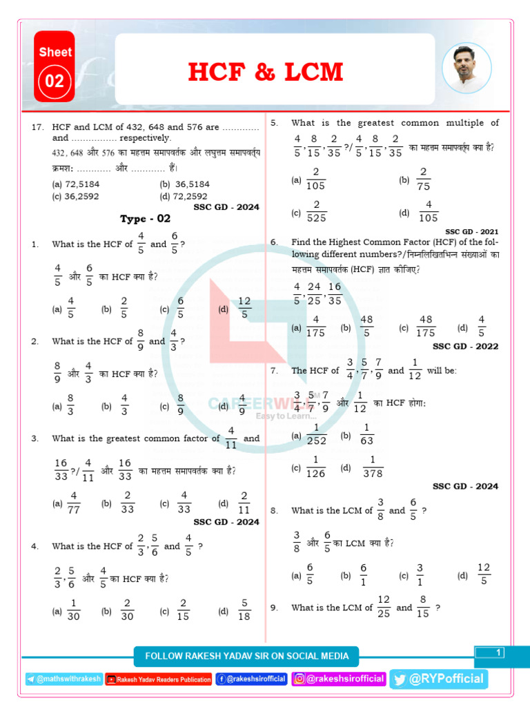 HCF and LCM of 432, 648, 576 | PDF | Algebra | Abstract Algebra