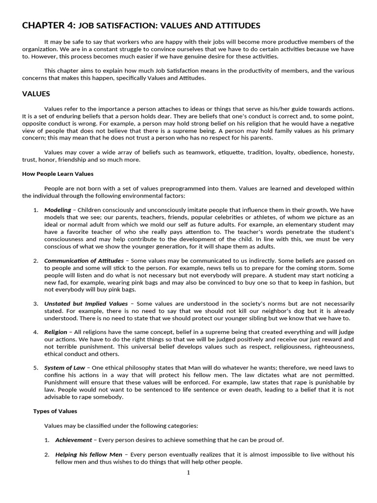 Job Satisfaction: Values and Attitudes | PDF | Attitude (Psychology ...