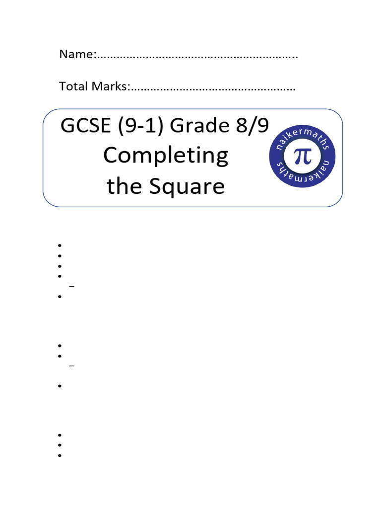 Completing the Square Exam Questions | PDF | Quadratic Equation ...
