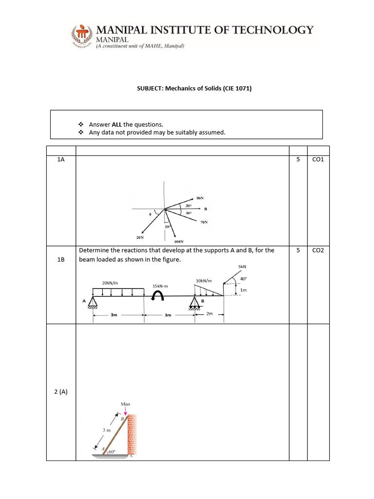 Mechanics of Solids Exam Questions 2023 | PDF | Force | Stress (Mechanics)