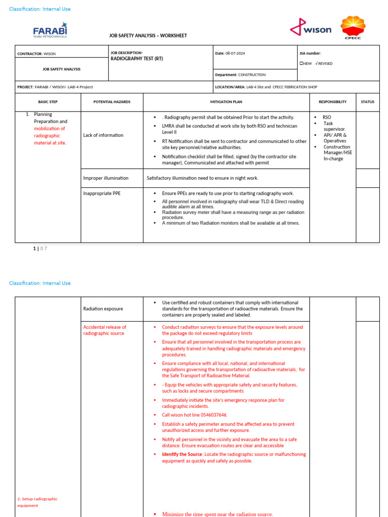 JSA For Radiography Test | PDF | Radiation Protection | Ionizing Radiation