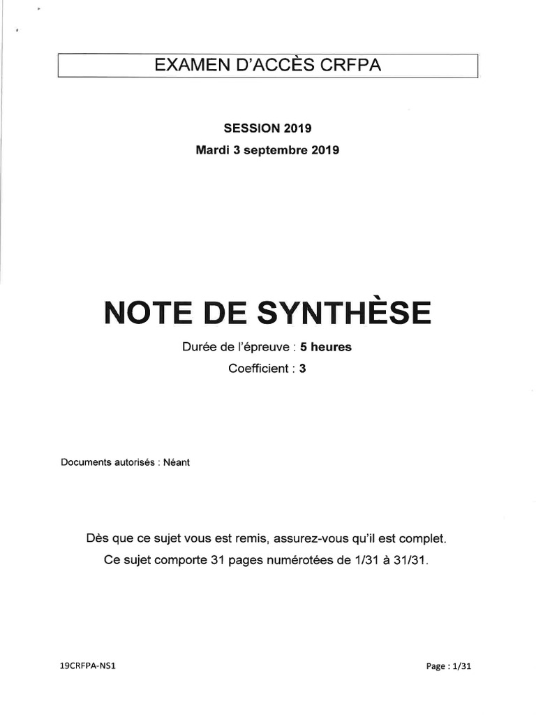Note de Synthese 2019 | PDF