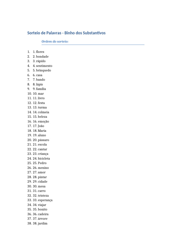 Sorteio de Palavras: Lista Completa | PDF