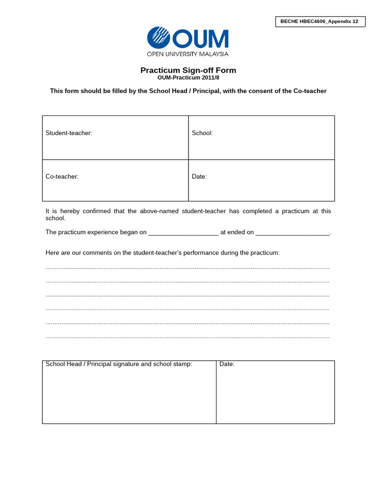16. Appendix 11 Practicum Sign off | PDF