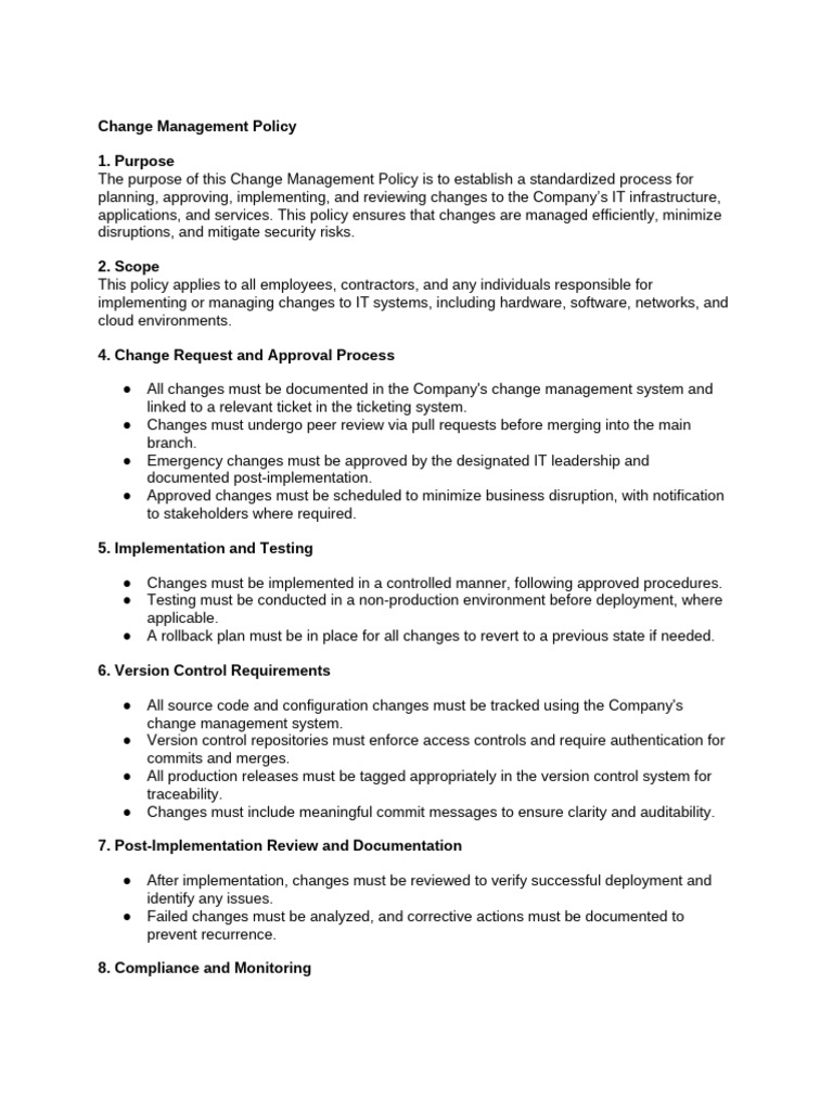 Change Management Policy Overview | PDF | Version Control | Computing