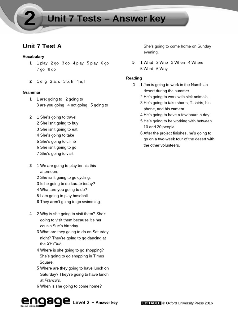 Unit 7 Tests Answer Key | PDF