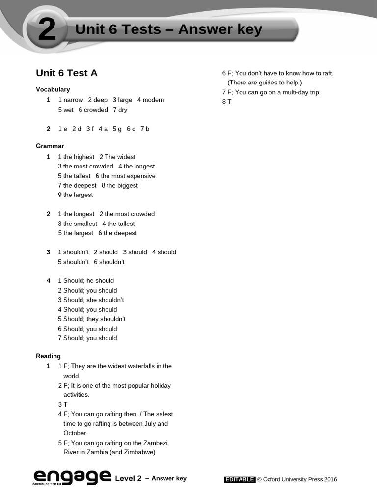 reading challenge 2 answer key unit 6