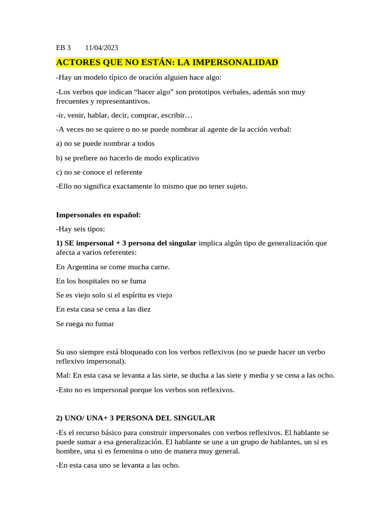 Impersonales en español y alemán | PDF | Verbo | Asunto (gramática)