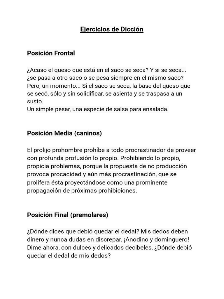 Ejercicios de Dicción y Respiración | PDF