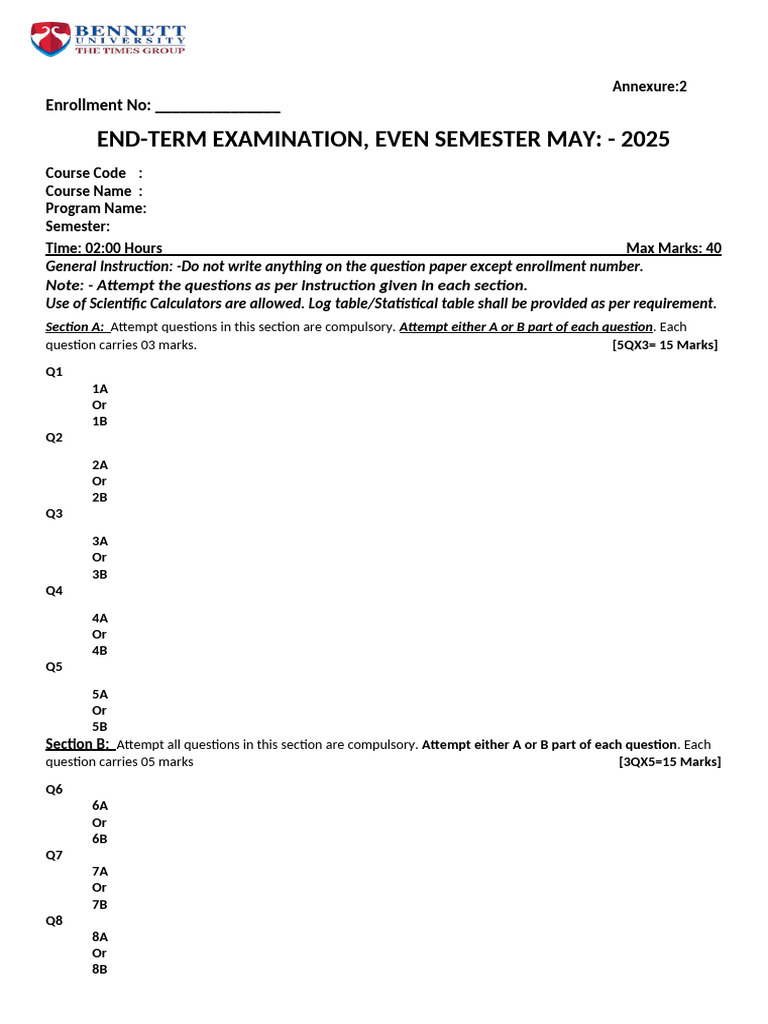 End-Term Examination Guidelines 2025 | PDF