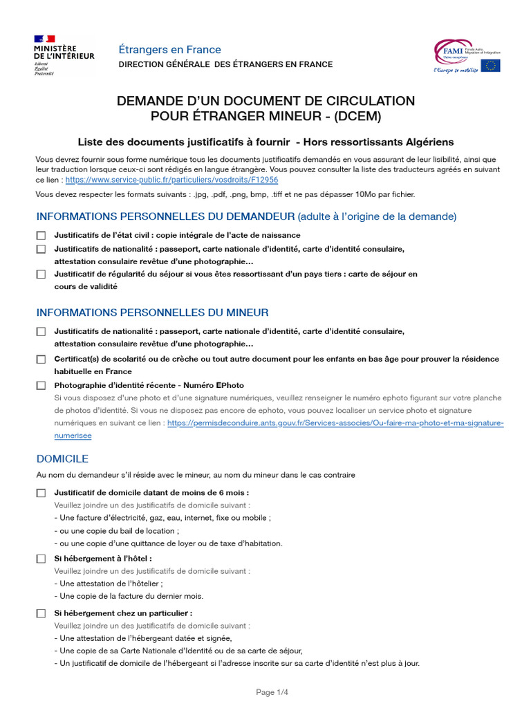 Demande DCEM pour mineur étranger | PDF | Visa (Document) | Passeport