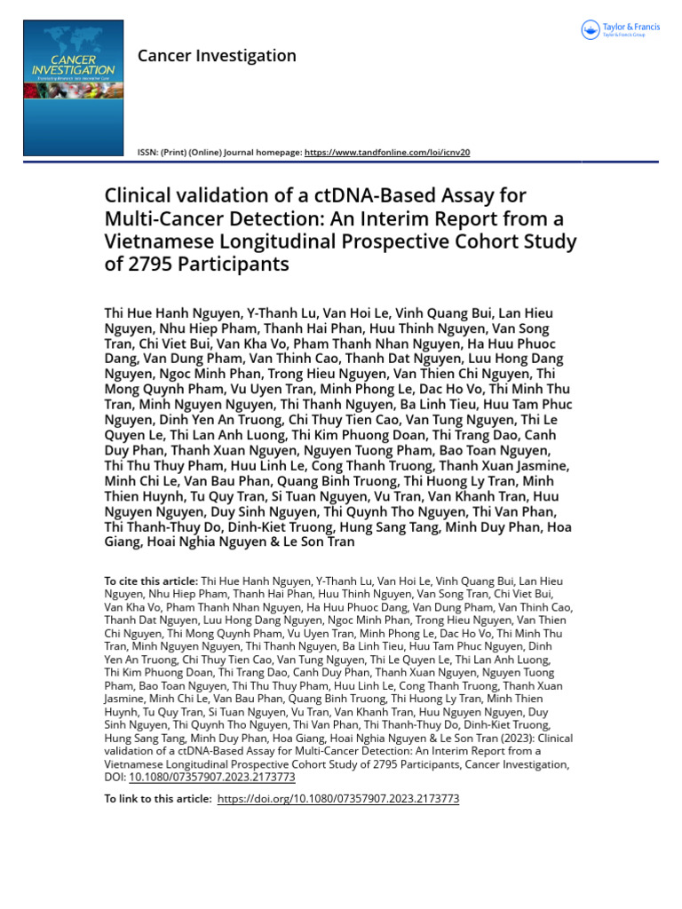 Clinical Validation of A ctDNA-Based Assay For Multi-Cancer Detection ...