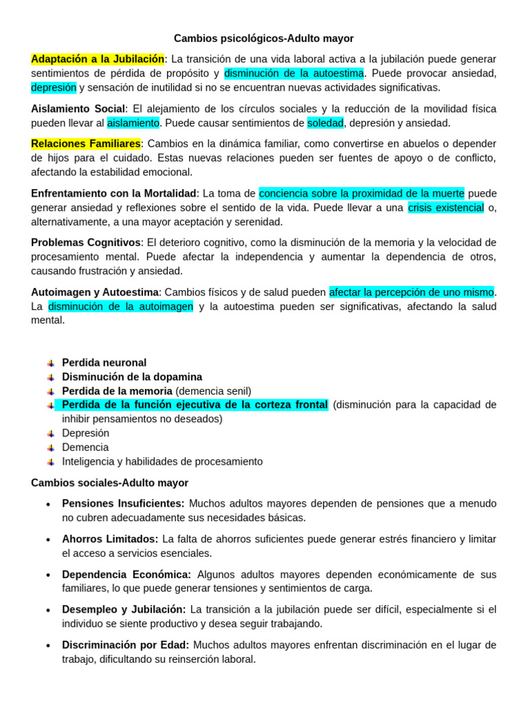 Cambios Psicológicos en Adultos Mayores | PDF | Vejez | Adultos