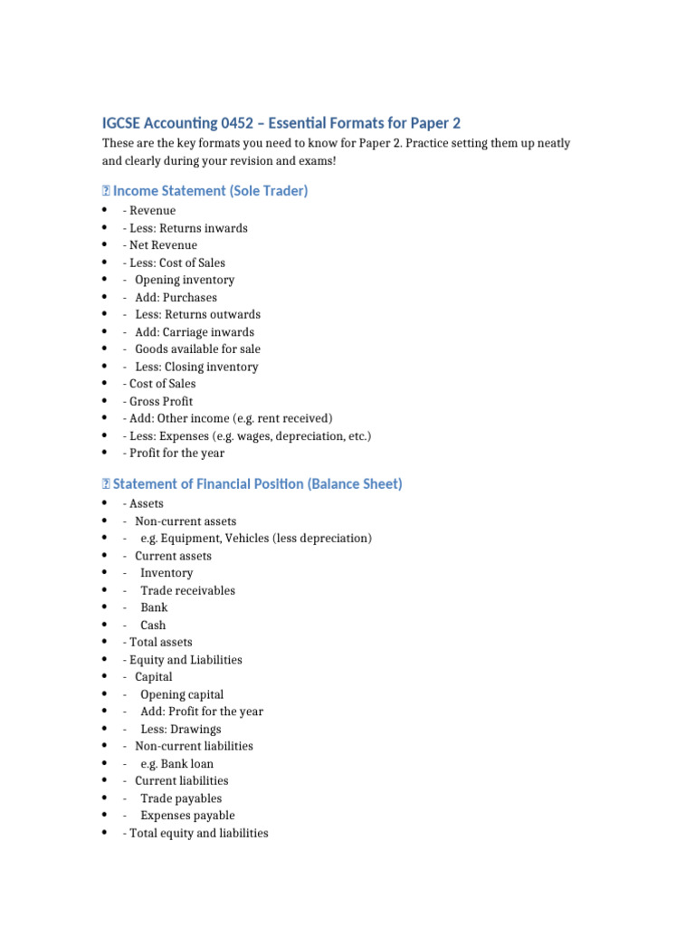 IGCSE Accounting Paper 2 Format Guide | PDF