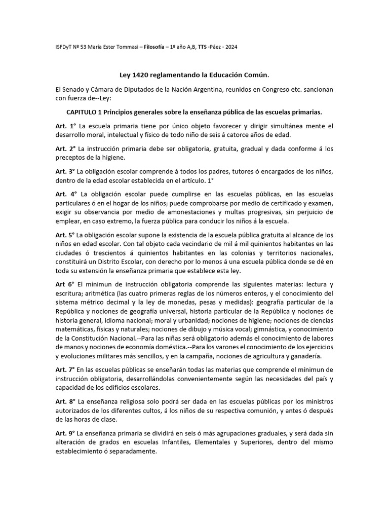 Ley 1420: Educación Primaria en Argentina | PDF | Educación primaria ...